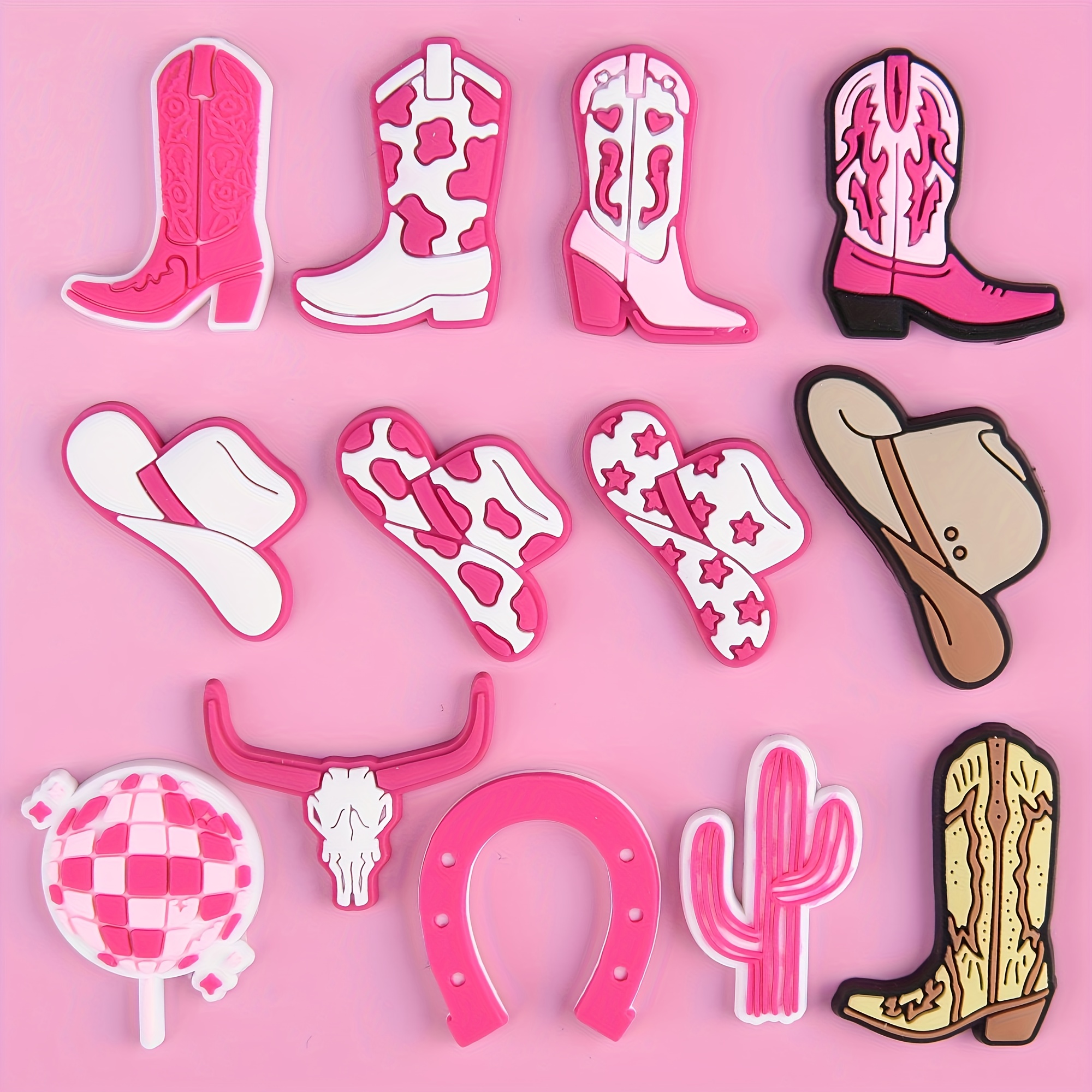 Pink Shoe Charms For Cowgirls, Perfect Decorations For Women's Footwear And Great Gifts For Birthday Parties, Without Battery