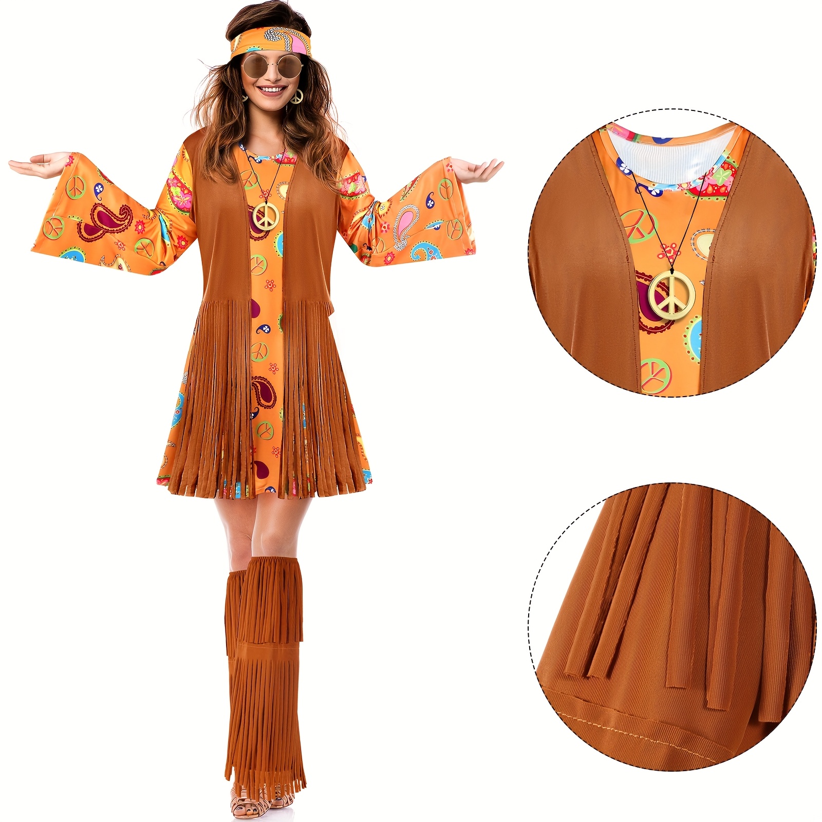 70s 60s hippie costume set 70s dress outfits accessories - Temu