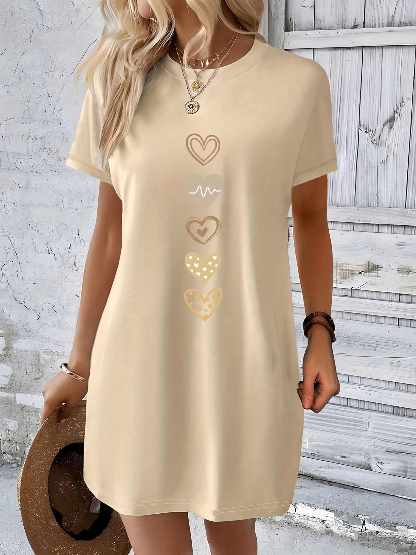 womens casual knit t shirt dress heart print short sleeve - Temu Canada