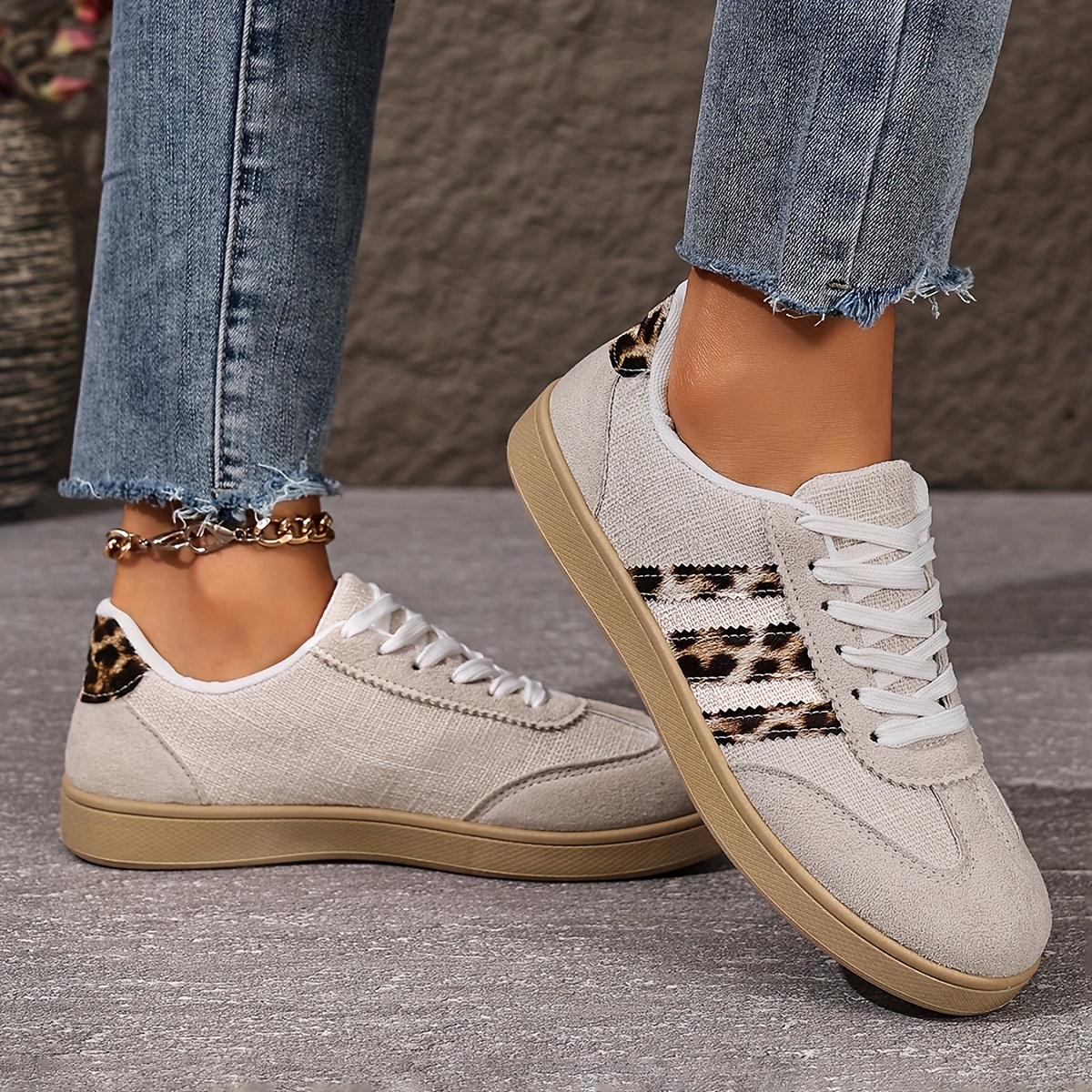 2025   thick soled casual leopard print flat sneakers for women details 2
