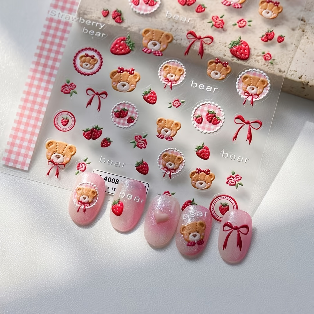 TEMU Sticker pour ongles motif ours à style 2Y, inodore, idéal pour les produits d'ongles, les décorations d'ongles, d'ongle jetable, parfait pour
