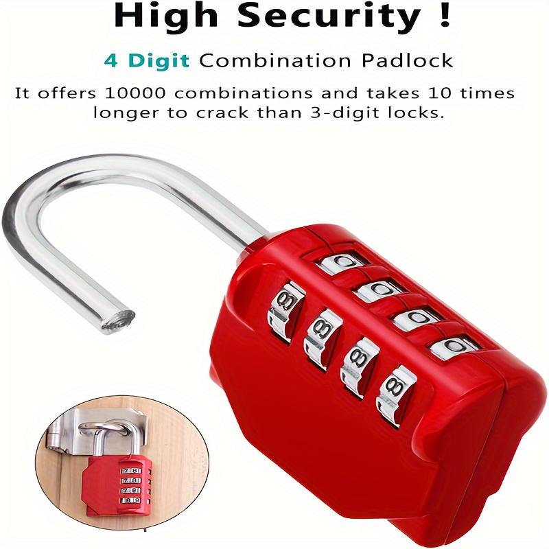 

Combination Padlock, 4 Digit Waterproof Heavy Duty Padlock With Code For , , Toolbox, Garage, Backyard Gate, Shed (1 Pack Red)