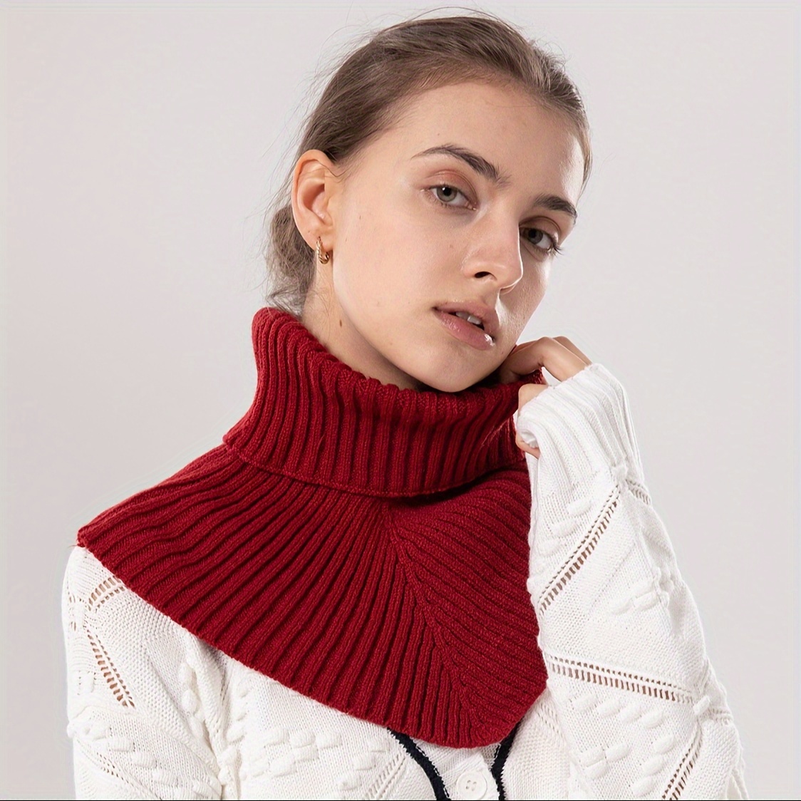 

Elegant Knit Turtleneck Scarf With Cape - Cozy, Stretchy & Neck Warmer For Women