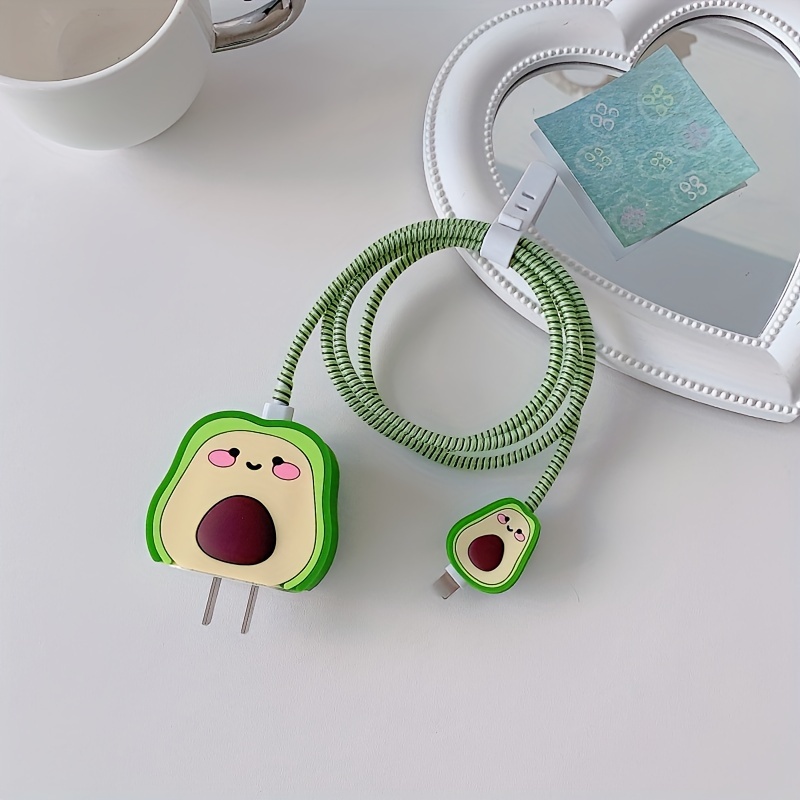 Lindas frutas DIY protectores de cable para cargador de iPhone, patrón de  aguacate kawaii, cable de datos, cargador USB, línea de datos, auriculares