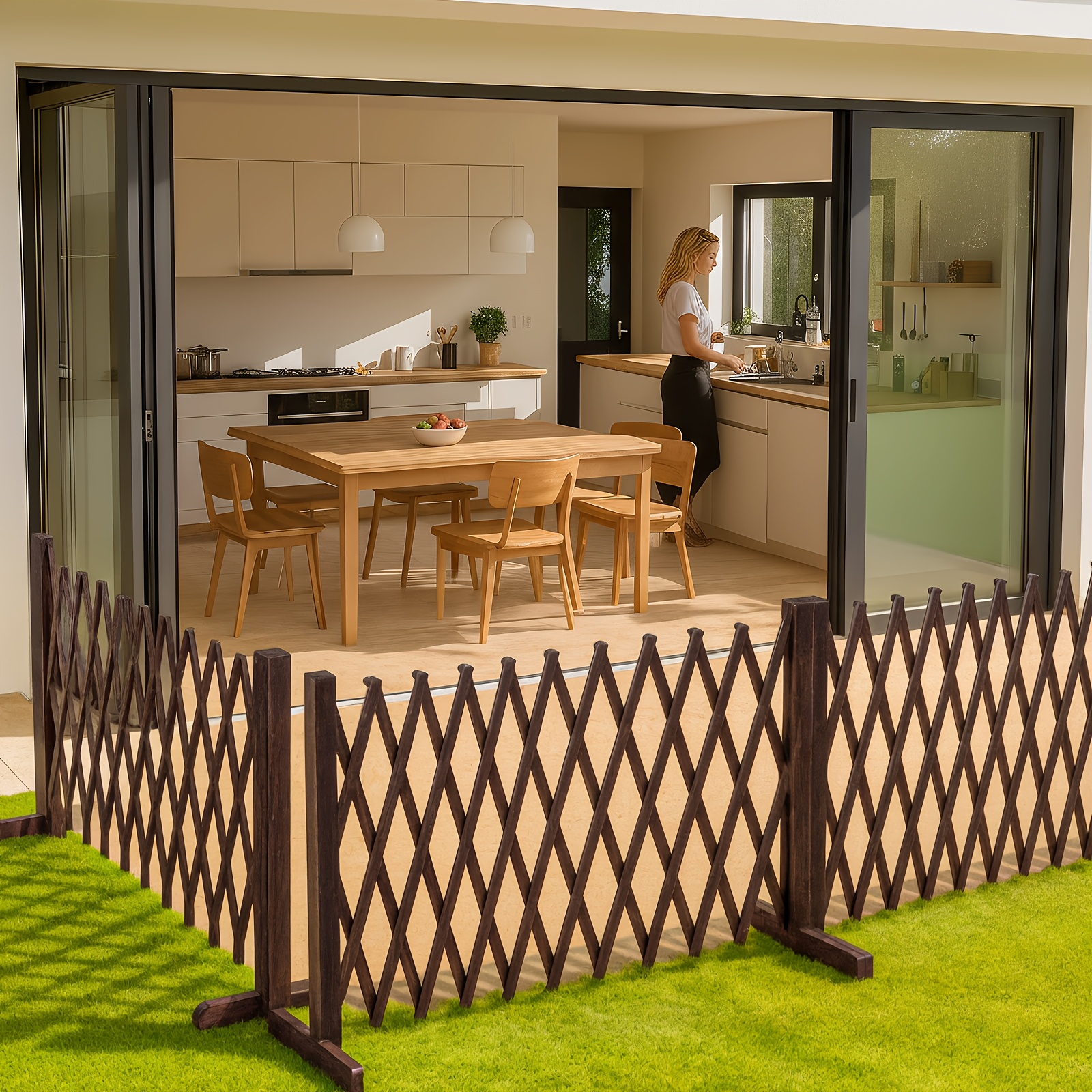 TEMU Extendable Pet Gate, Wooden Safety Gate 70x200cm Walnut With For Doorways, Door Design, Pet Barrier Fence, Wood Dog Gate For Indoor Stairs