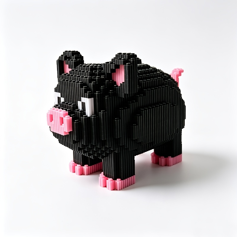 New Black Piglet Building Block Ornament Set, 3D Puzzle