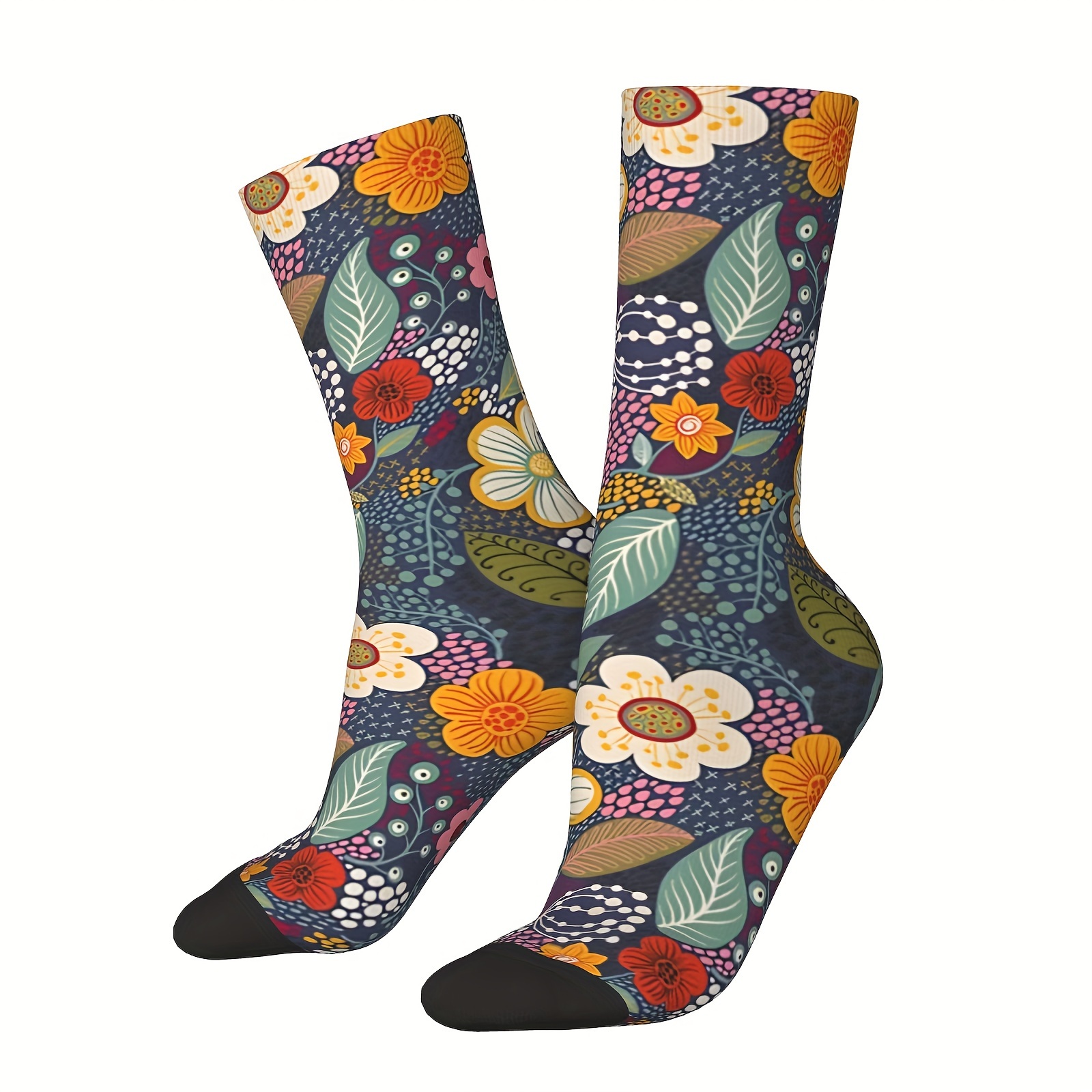 

1 Pair Of Unisex Harajuku & Vintage Style Novelty Pattern Crew Socks, Trendy Graffiti Men Women Socks, Crazy Funny Socks For Gifts