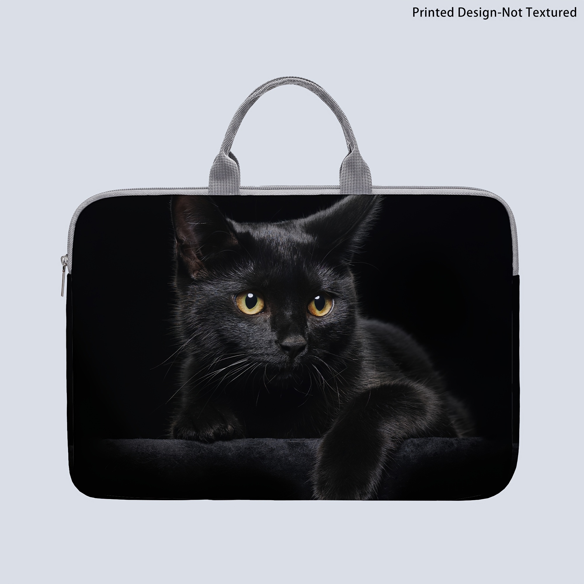 TEMU [printed Design-not Textured] 1 Laptop Sleeve, Black Cat-print Laptop Sleeve, Briefcase-style Fabric Case, Fits 14-inch Laptops, Soft Computer