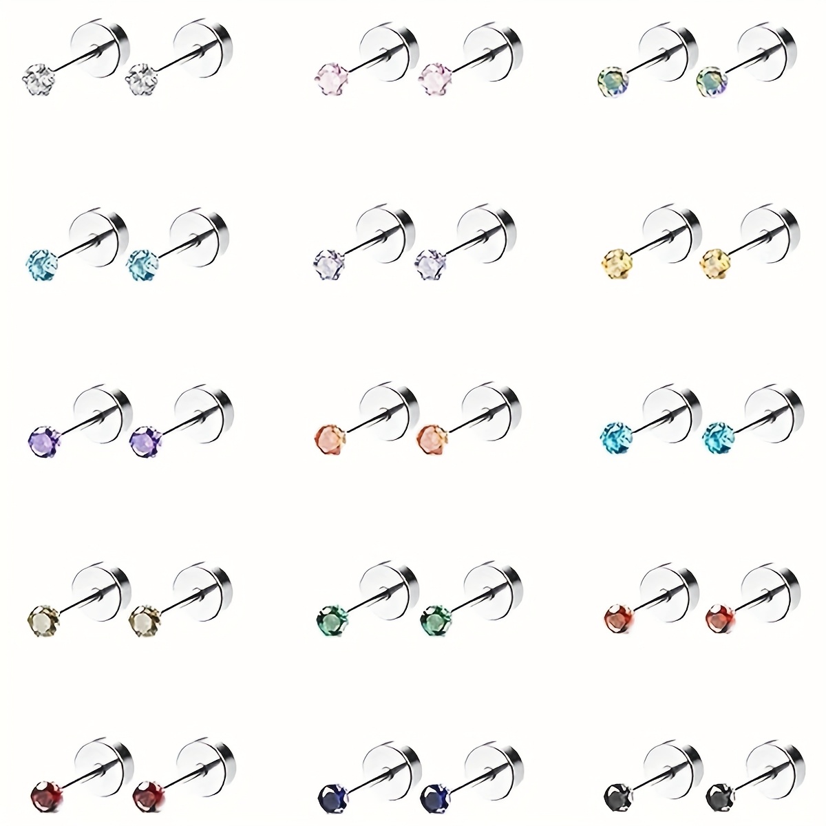 TEMU 30 pièces de Boucles d'Oreilles Clous en Acier Inoxydable 316 avec Synthétique , Idéales pour Piercings Cartilage Hommes et Femmes, Parfaites