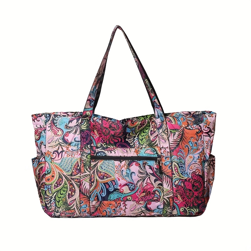 E-shop Extra Große Nylon Tragetasche | Multicolor Tribal Print, Beidseitig, Hohe Kapazität, Reißverschluss mit Fixierten Schultergurten, Futter