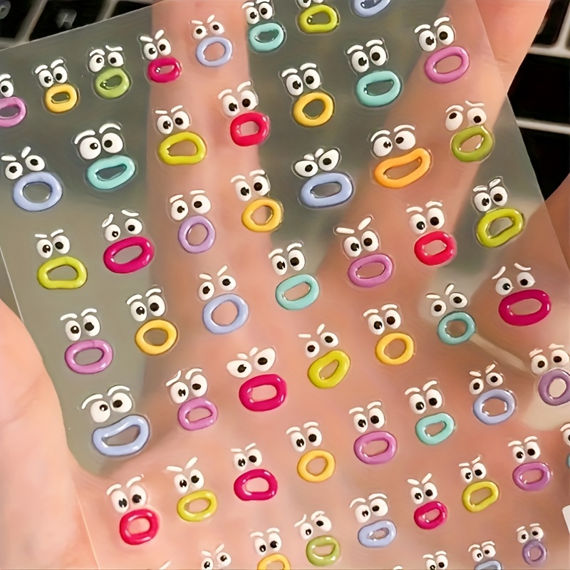 TEMU 2 Adorable 3d Cartoon Nail Stickers Featuring A Sausage Mouth And Large Lips Design, Self-adhesive Nail Decals