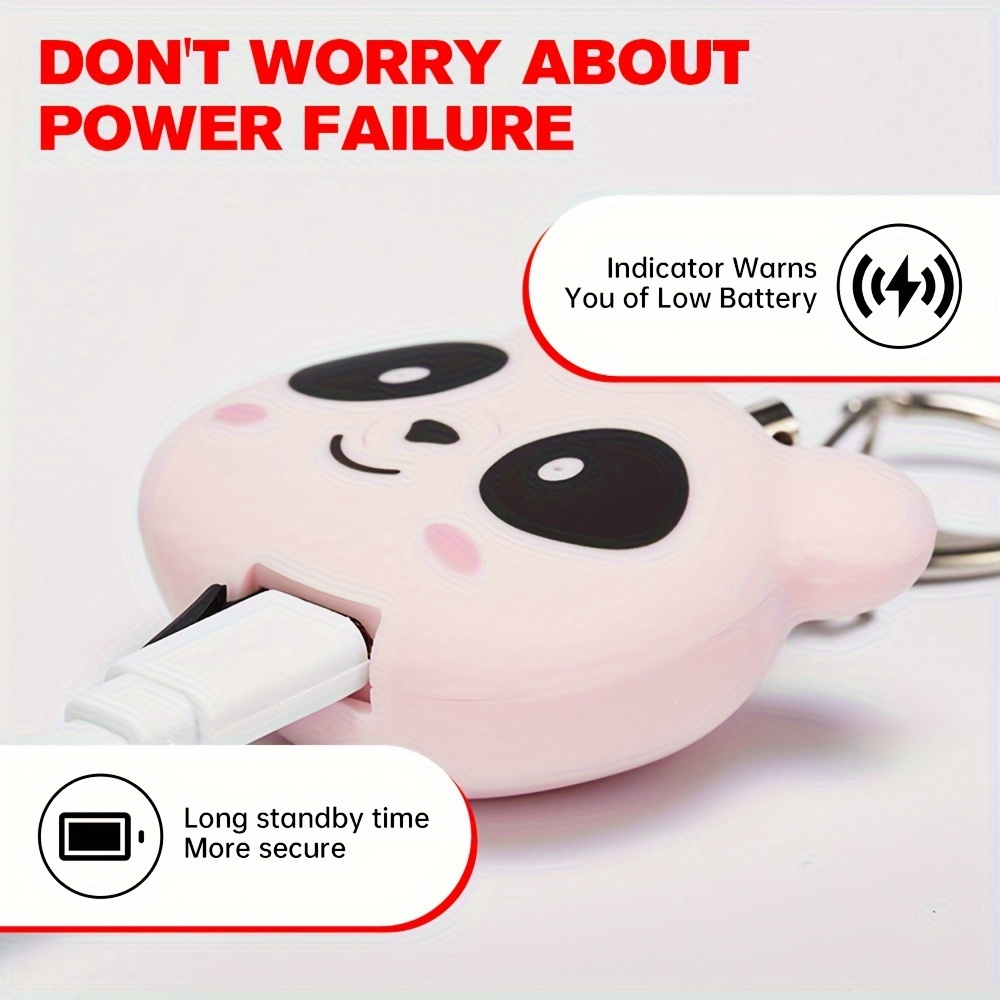 130db safety alarm rechargeable portable personal alarm cute panda backpack keychain pendant sos   device two alarm   3 colors Product details 6