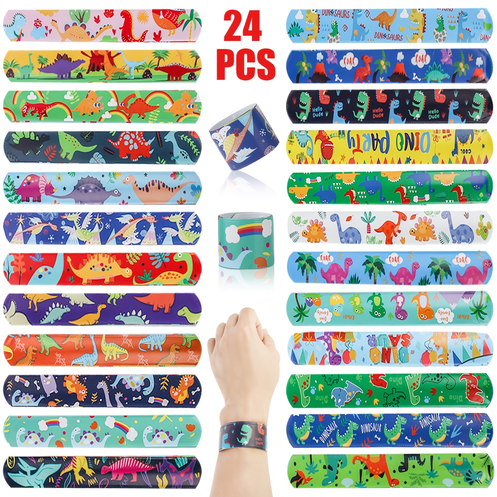 

24pcs Dinosaur Party Favors, Metal Wristbands With Animal Designs, No Electricity Needed, Featherless, Fun Party Decorations, Dinosaur Toys