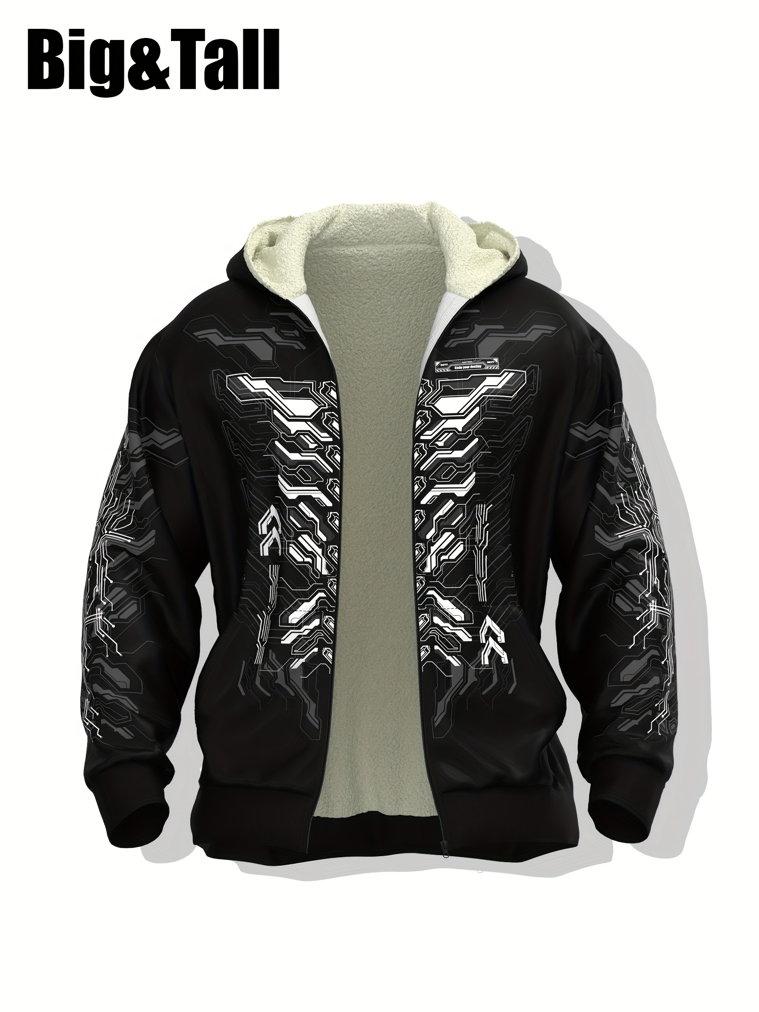 mens cyberpunk mechanical skeleton print hooded zip jacket