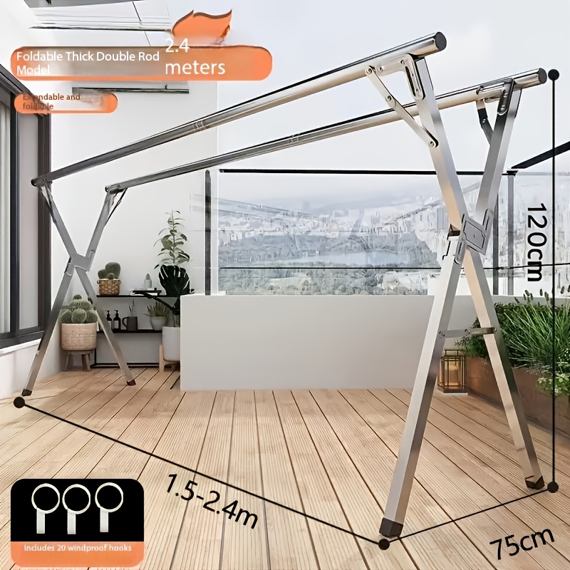 TEMU Large Heavy-duty Foldable Clothes Drying Rack With Stainless & Clothesline - Freestanding Indoor/outdoor Laundry Dryer Suitable For, Balcony,,