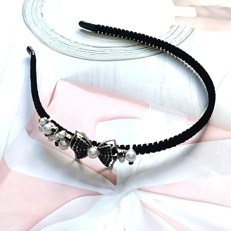 E-shop Ein Stirnband im Vintage-Stil mit Schleife und Kristall, verziert mit einem rutschfesten Samt-Design, für Hochzeiten, Feiern, Festivals, Partys