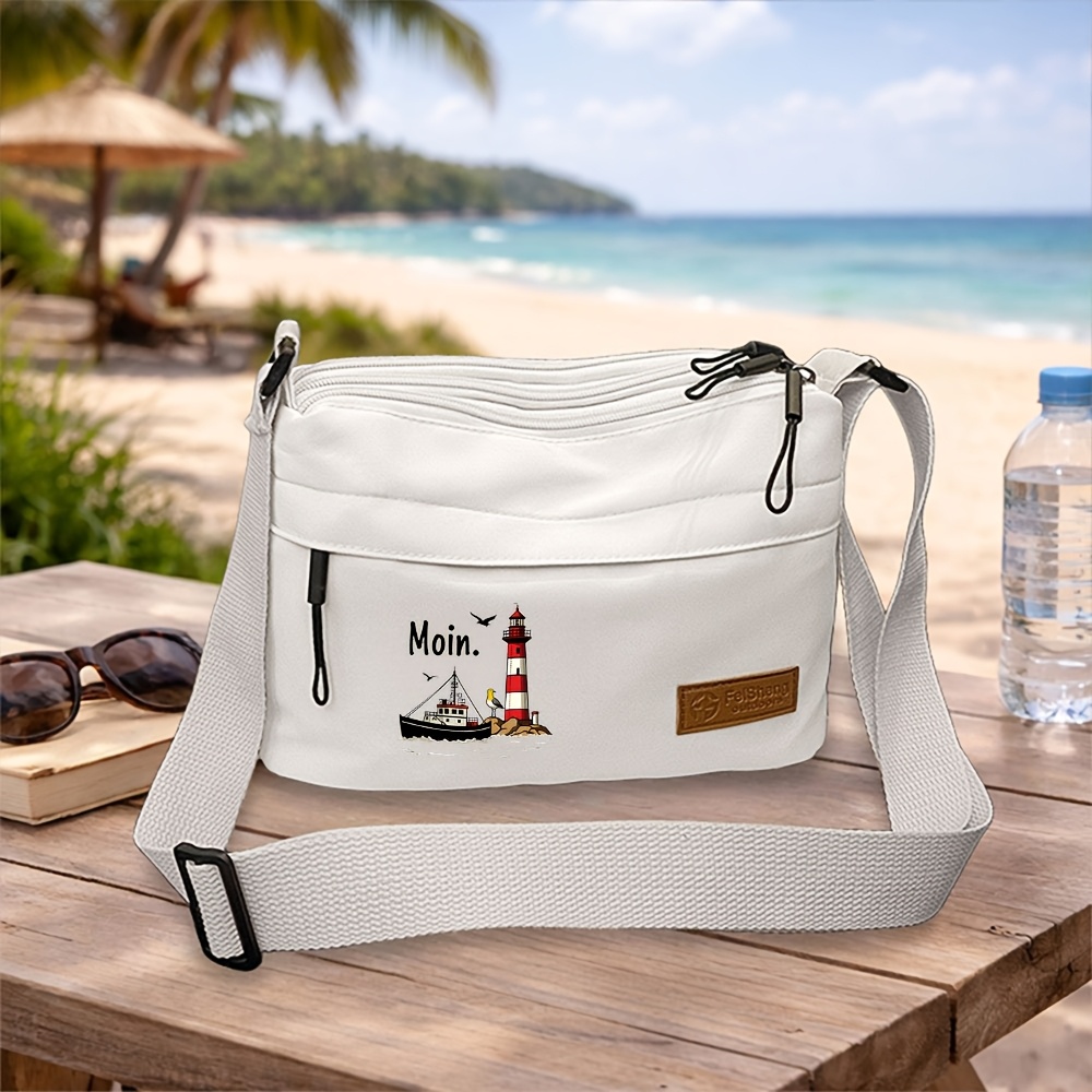TEMU 1pc Moin Lighthouse Seagull Women's & Unisex Large Capacity Crossbody Bag - Spacious Zipper Closure Shoulder Bag Suitable For Gym, Cycling,