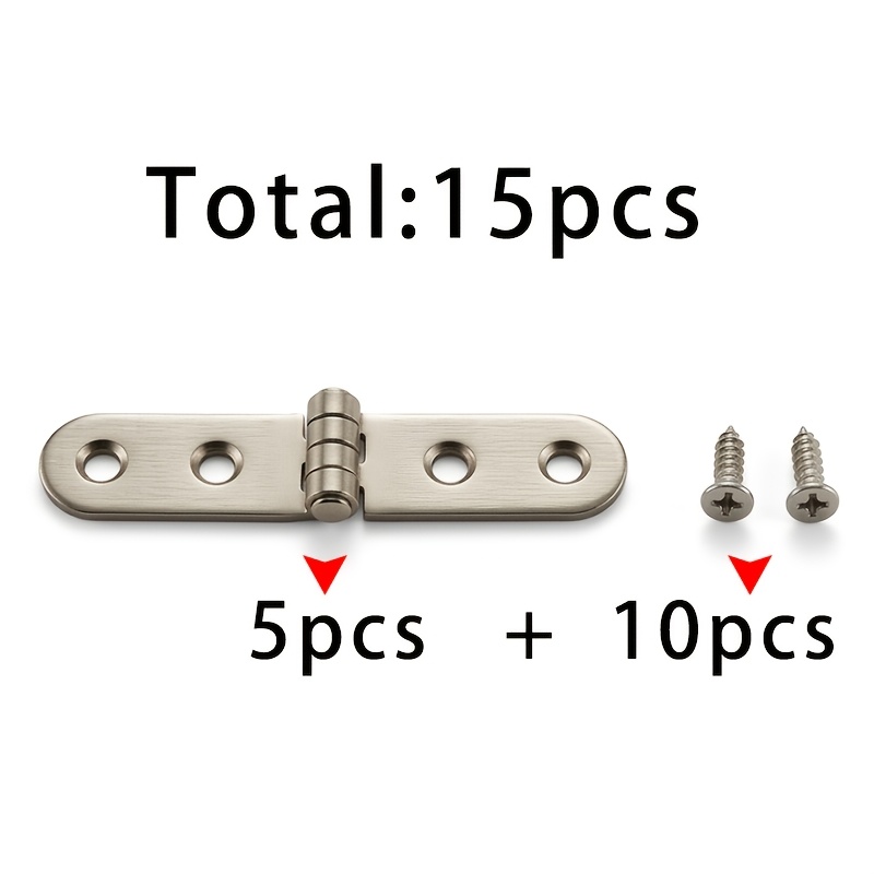 TEMU 3 Silvery Foldable Hinges + 12pcs 3.5x14 Silvery Screws, Total 15pcs, Stainless Steel Flat Opening Hinges, Thickened And Rust-proof, For Folding