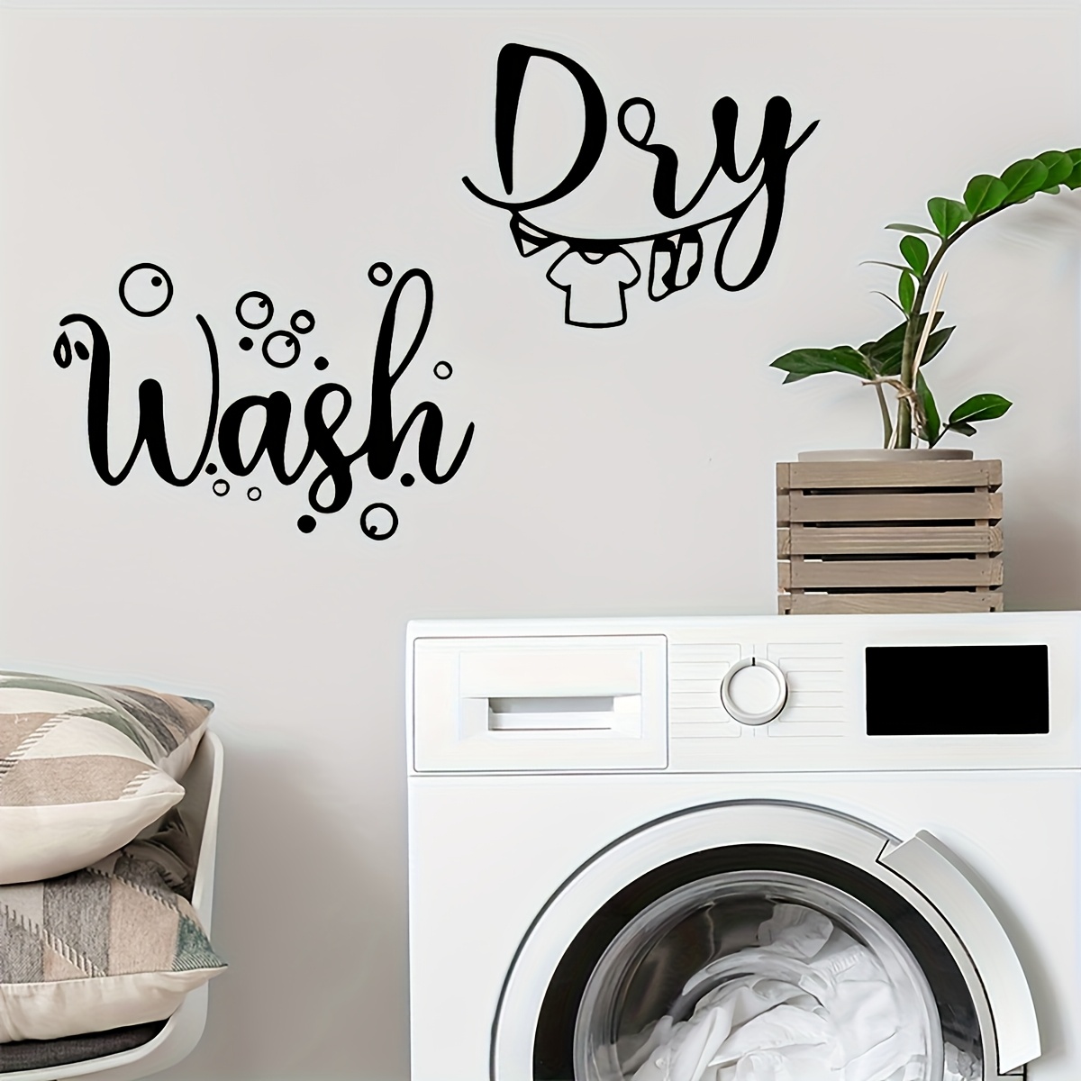 

1pc Waterproof Laundry Room Home Decor Sticker. Wash And Dry Wall Decal. Suitable For Washer And Dryer Decorative Sticker Removable