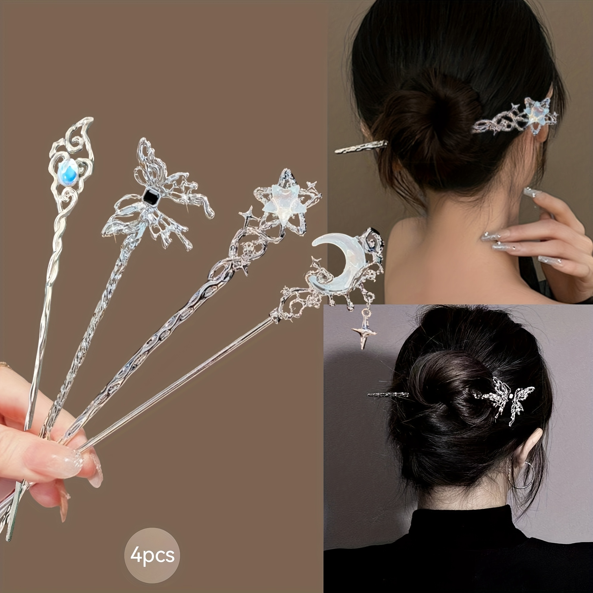 TEMU 4 pièces Série Ciel Étoilé - Barrettes pour Femmes, Accessoires de Coiffure Élégants et Tendance, Pinces à Cheveux Sécurisées pour , Fêtes et