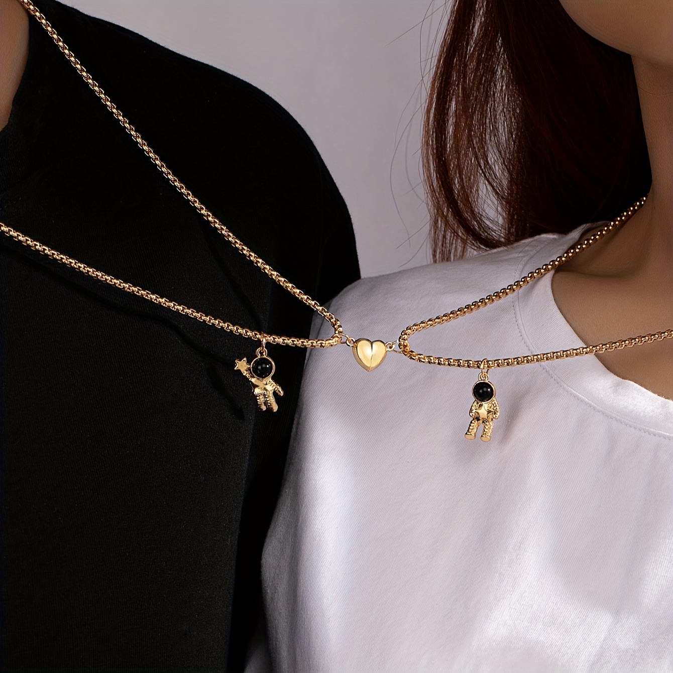 Image of Alloy Astronaut Couple Necklace Set, Boho Street Style, Daily Wear Jewelry With Plastic Inlay, Compatible