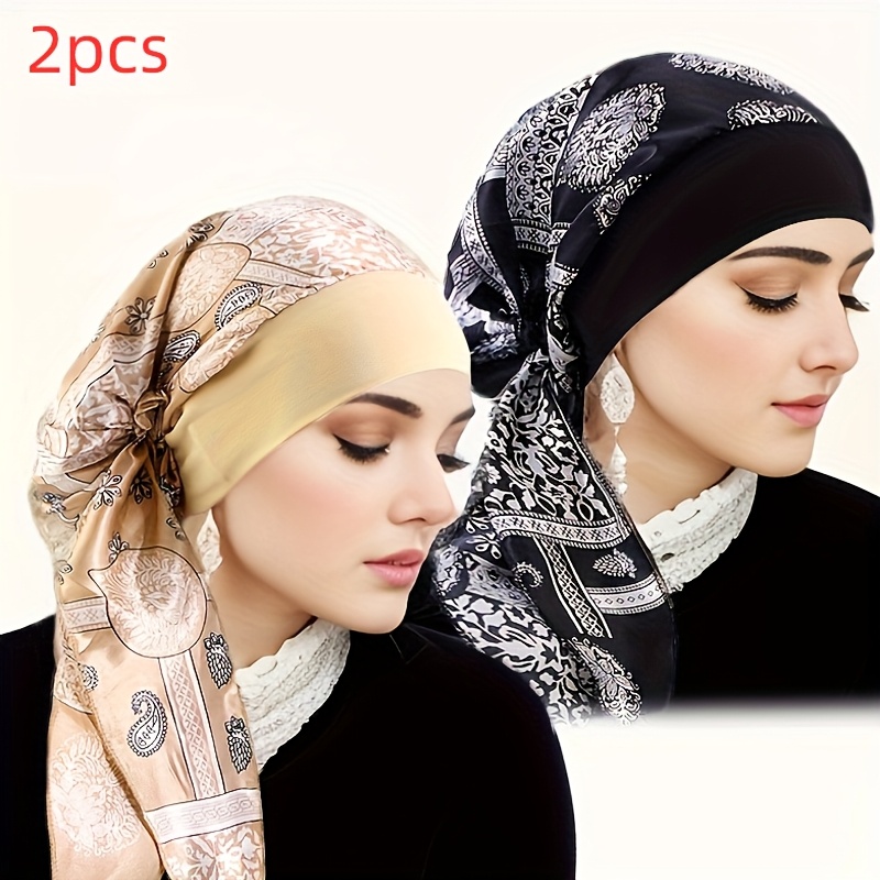 TEMU 2 pezzi di eleganti sciarpe da donna elasticizzate a larga visiera stampate, cappello da pirata, cappello da stampa con nodo, possono utilizzate