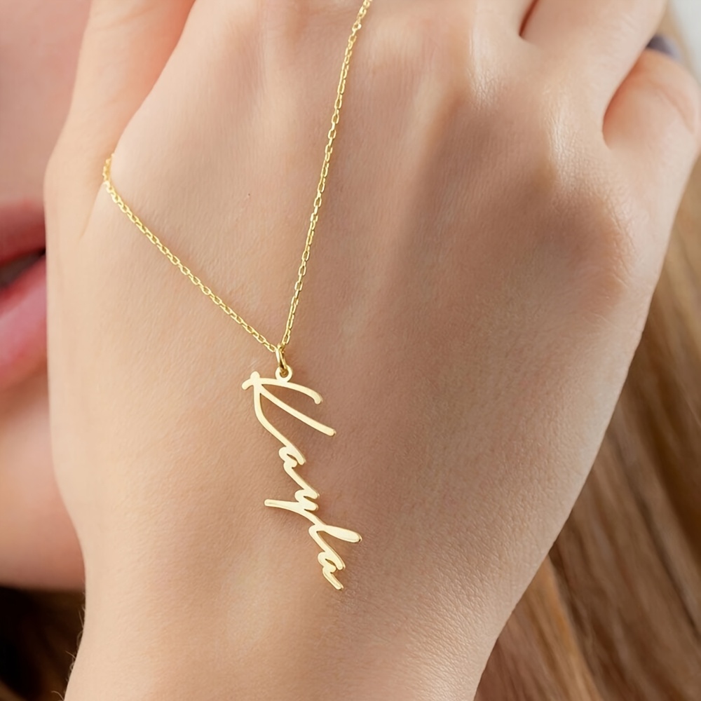 Women's Personalized Vertical Signature Pendant Necklace