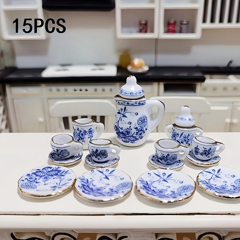 

15pcs Miniature Tea Sets Porcelain Dollhouse Kitchen Accessories And Furniture 1 12 Scale