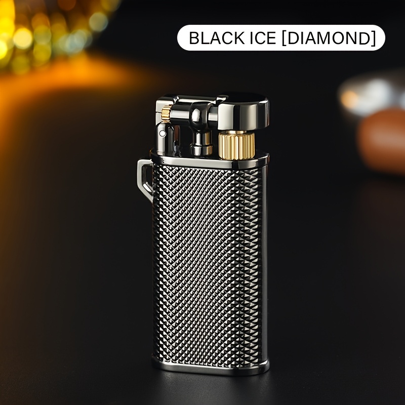 TEMU (no Butane) Retro Grinding Wheel Lighter, Stylish Metal Body Embossed Butane Gas Lighter, Refillable, High-end Men's Lighter For Candles Grill