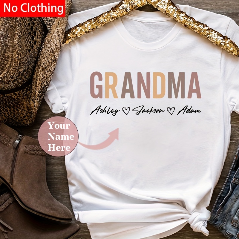 

1pc Customizable Grandma T-shirt With Personalized Kids' Names, Iron-on Vinyl Transfer Decal, Polyester Material, Mixed Color, Personalized Gift Idea