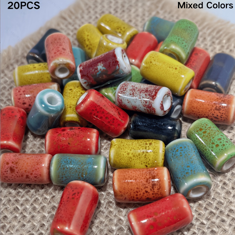 Image of 20pcs Multicolor Mixed Long Tube Ceramic Beads, Bohemian Style, Suitable For Making, Necklaces, Bracelets, Beading, Home Decoration, Classroom Diy Craft Supplies