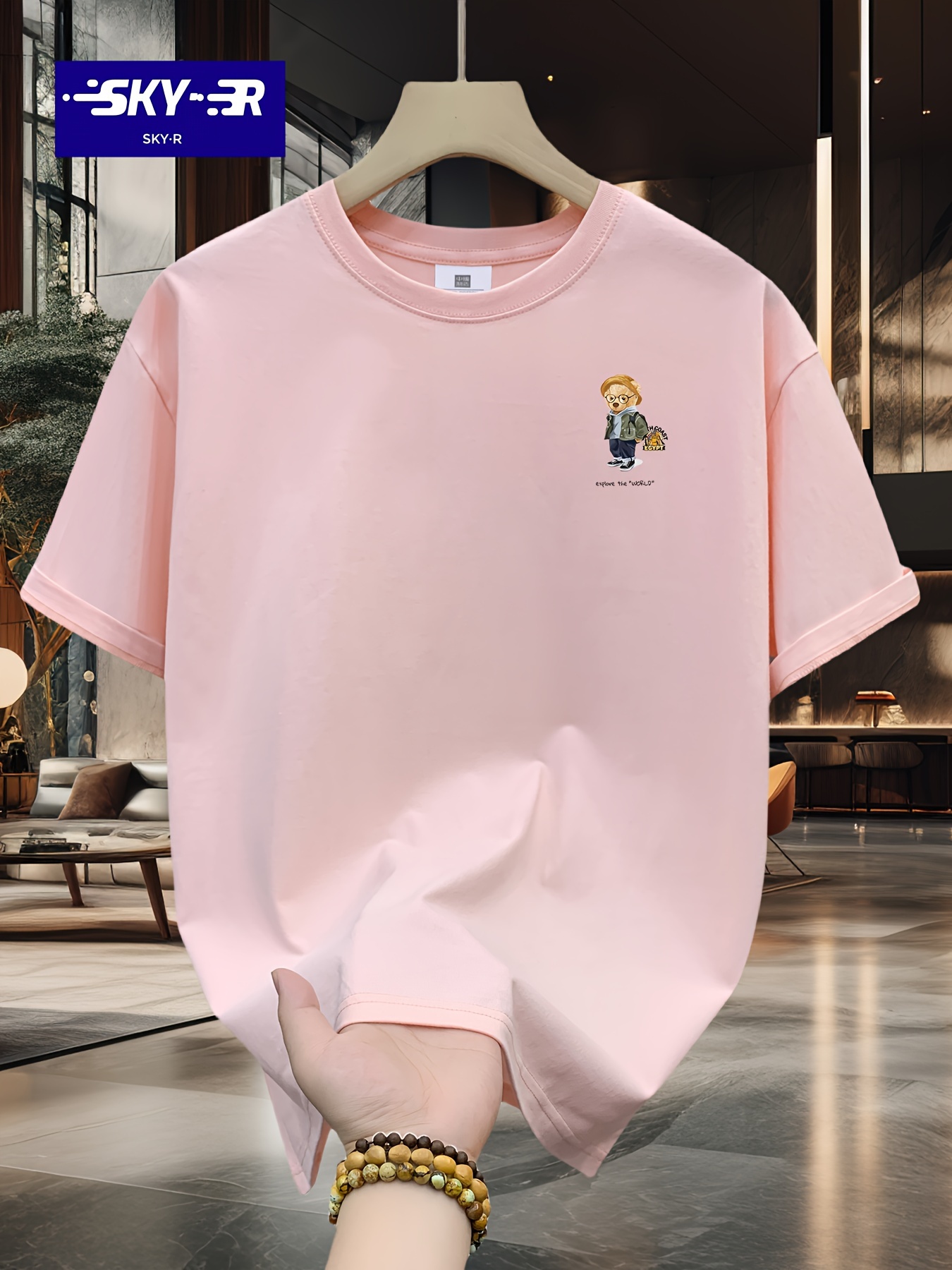 SKY?R Brand Cartoon Print Casual Summer Crew Neck Short Sleeve Drop Shoulder Loose Fit Cotton T-Shirt