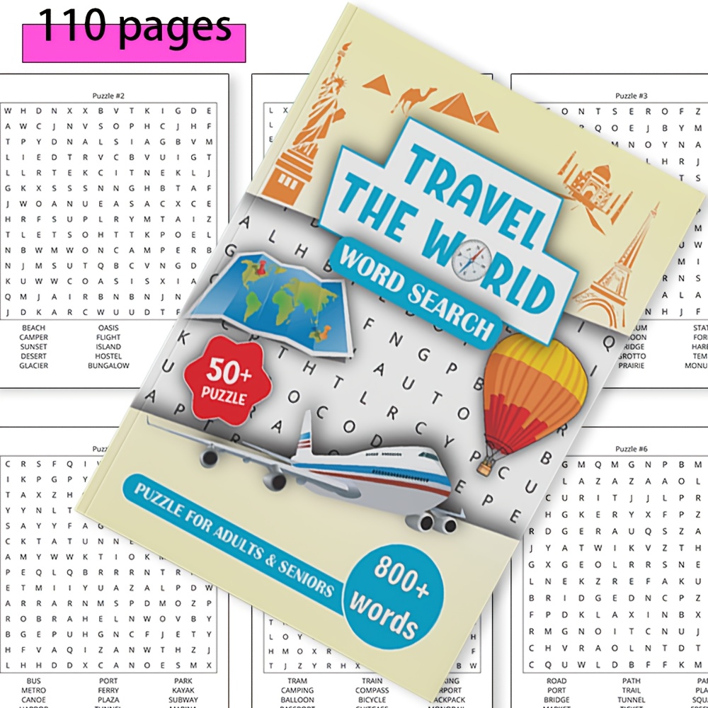 TEMU 800+ Large Puzzle Book For Adults & Seniors - World Travel-themed With 50+ Countries, 800+ , Geography Puzzles, Airplane & Map Challenges, For