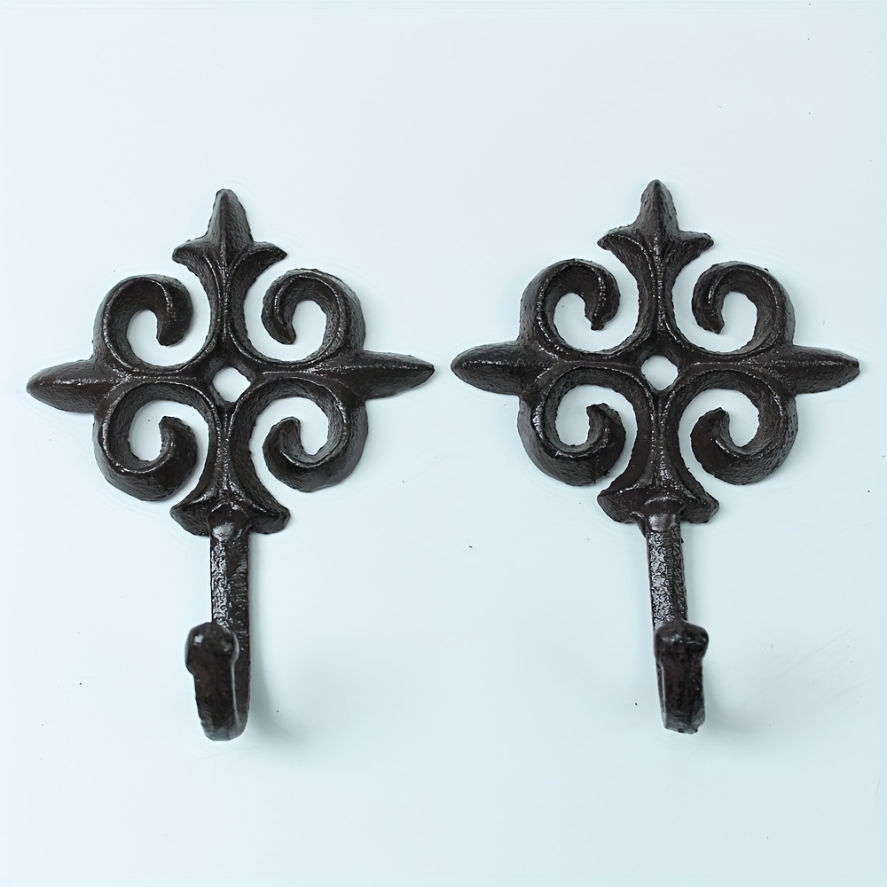 2pcs Cast Iron Wall-mounted Hooks, Sturdy Coat And Hat Hooks For Home, Garden, And Courtyard Decoration