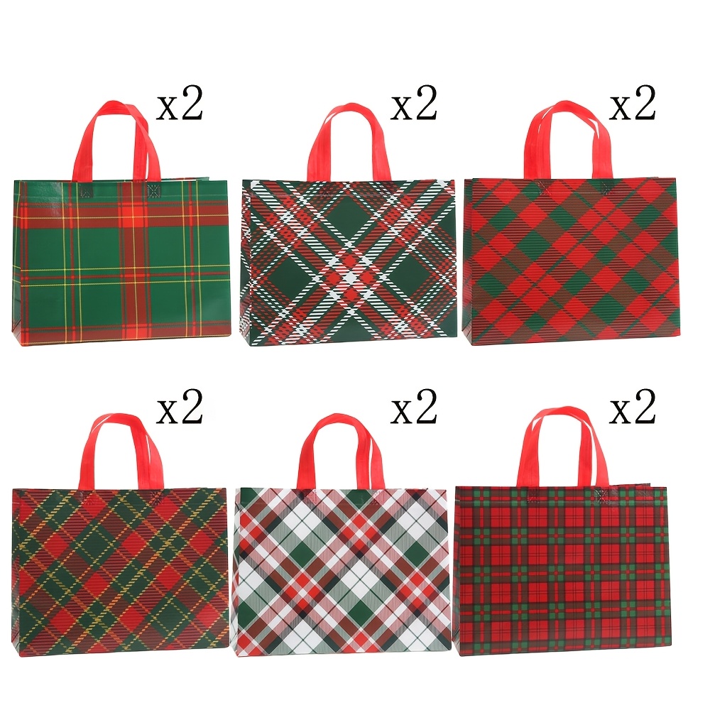 TEMU Confezione da 12 sacchetti per regali di Natale, sacchetto regalo in tessuto non tessuto con stampa scozzese vintage, 12,99 x 9,84 x 4,33