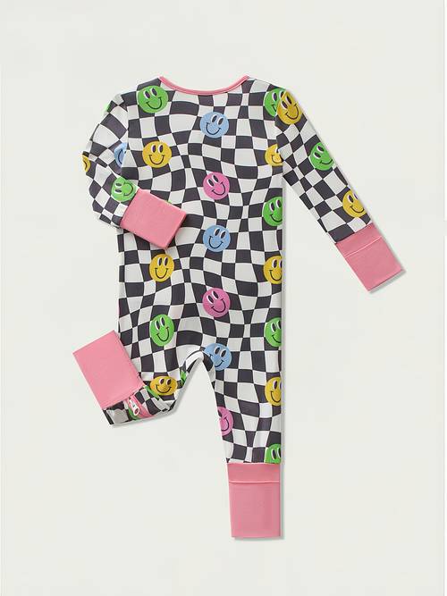 long sleeve bamboo fiber onesies for baby girls black and white chessboard with pattern two way zipper hand protectors suitable for outerwear for outdoor
