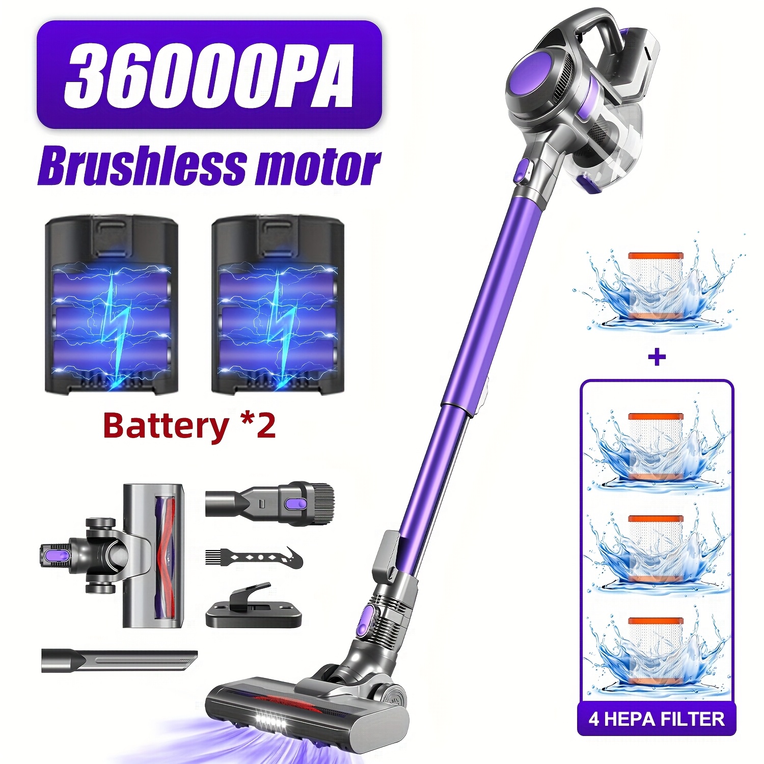 TEMU Cordless Vacuum Cleaner, 36000pa Cordless Vacuum Cleaner, Vacuum Cleaner With Up To 50 Minutes Running Time, Cordless Vacuum Cleaner With Pet