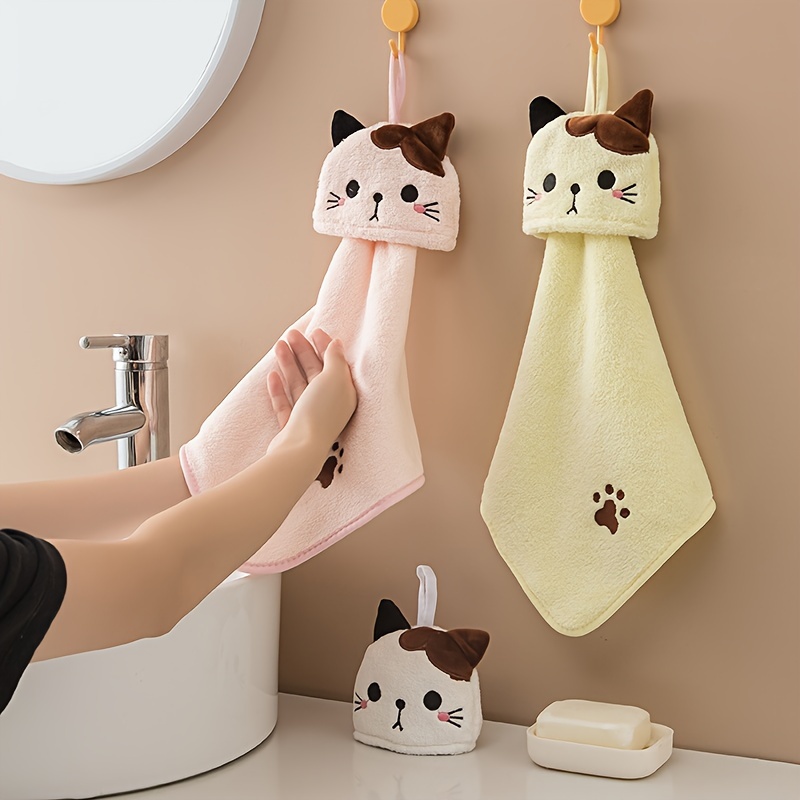 

1pc Ultrafine Coral Velvet Cute Hand Towel, Kitten Towel, Home And Absorbent, Kitchen Towel, Lazy Person Dish Towel, Bathroom Accessories