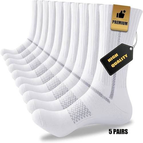 item picture premium socks 5 pc men versatile calf boot length socks wear resistant daily footwear matching socks for work boots jogging mountain hiking and casual outdoor daily wear