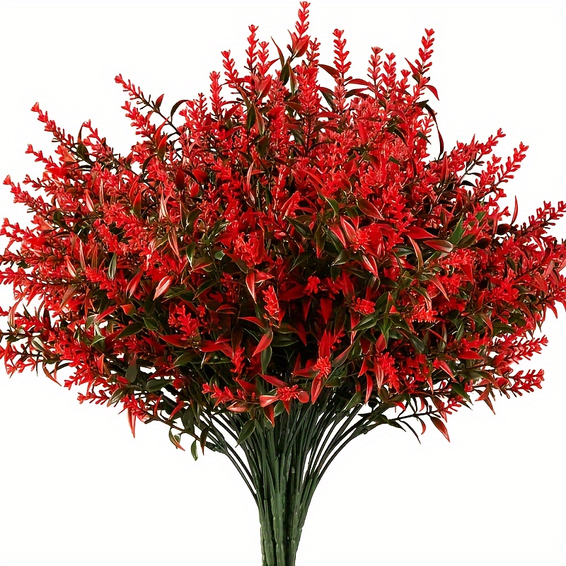

16 Bundles Artificial Red Flowers - Plastic, -resistant, For Outdoor Decor, Ideal For Christmas, Kitchen, Tabletop, No Container - Home Decor For All