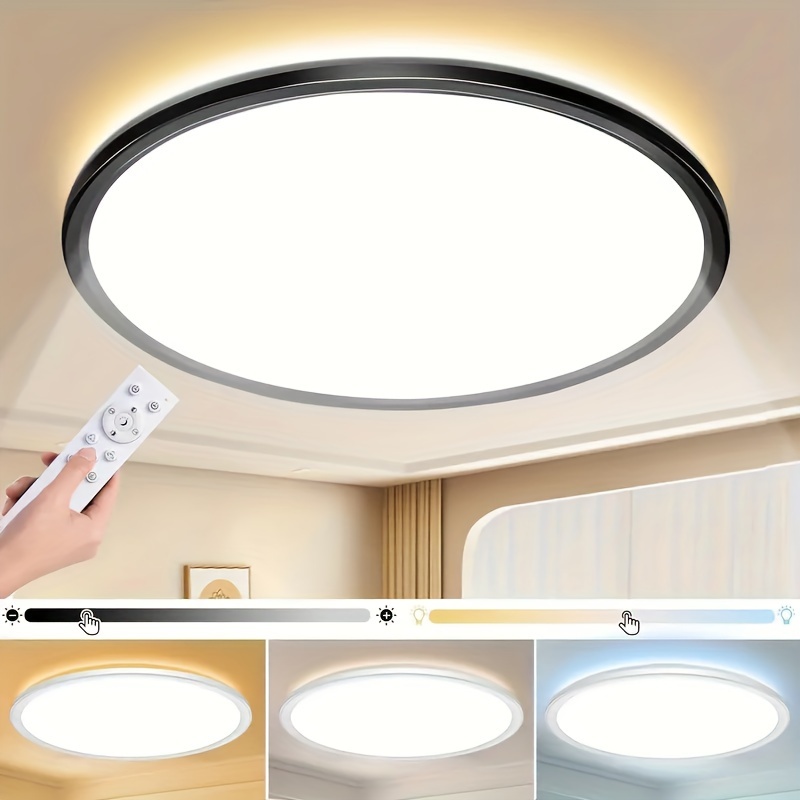 

12-inch Ultra-thin Led Ceiling Light Fixture - Adjustable Brightness, Remote Control, Modern Black Round Design For Kitchen, Bathroom, Garage, Hallway, Dining Room