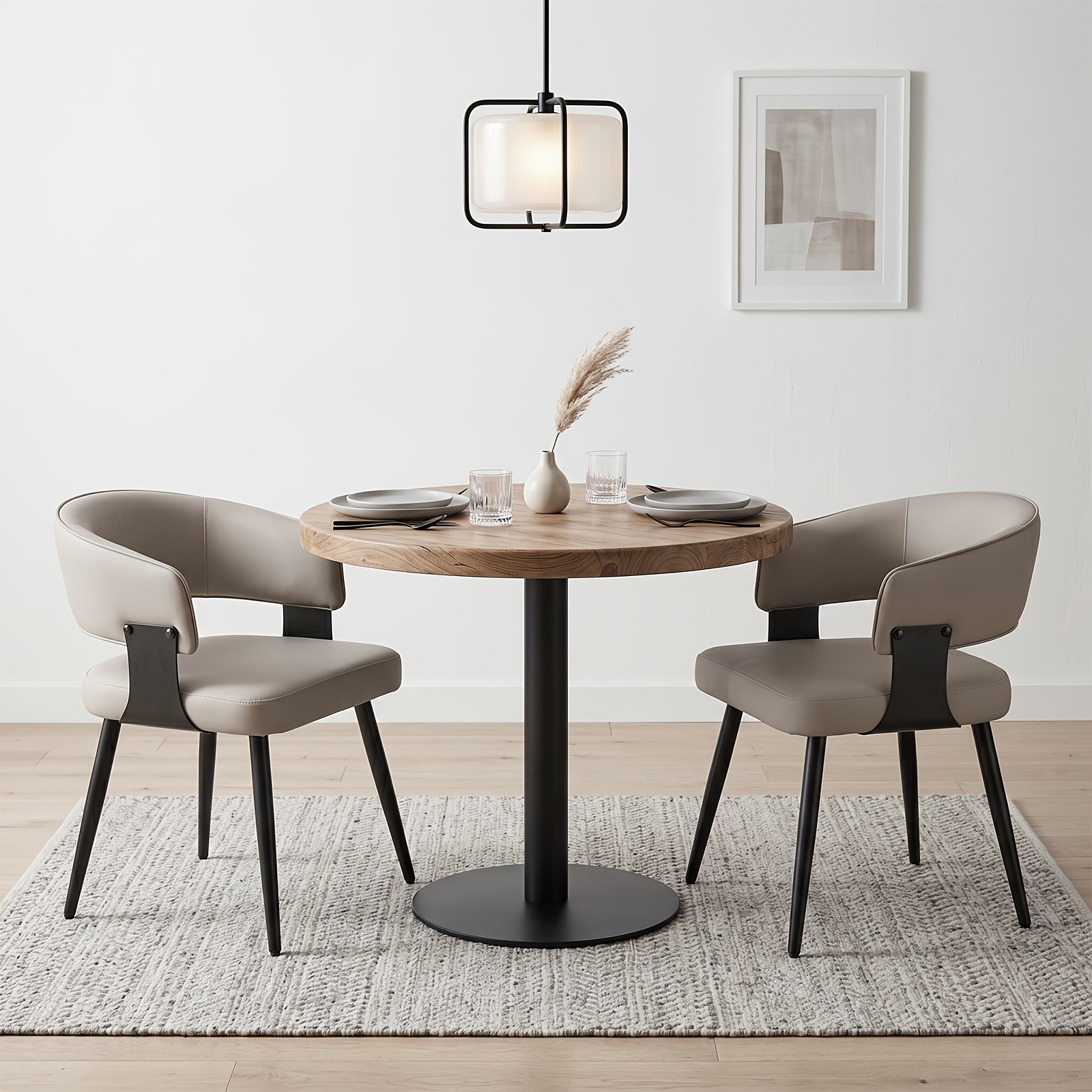 TEMU Modern Dining Chair Set Of 2, Faux Leather Upholstered Kitchen Chairs With Curved Back And Metal Legs, Mid-century Chairs For Dining Room,