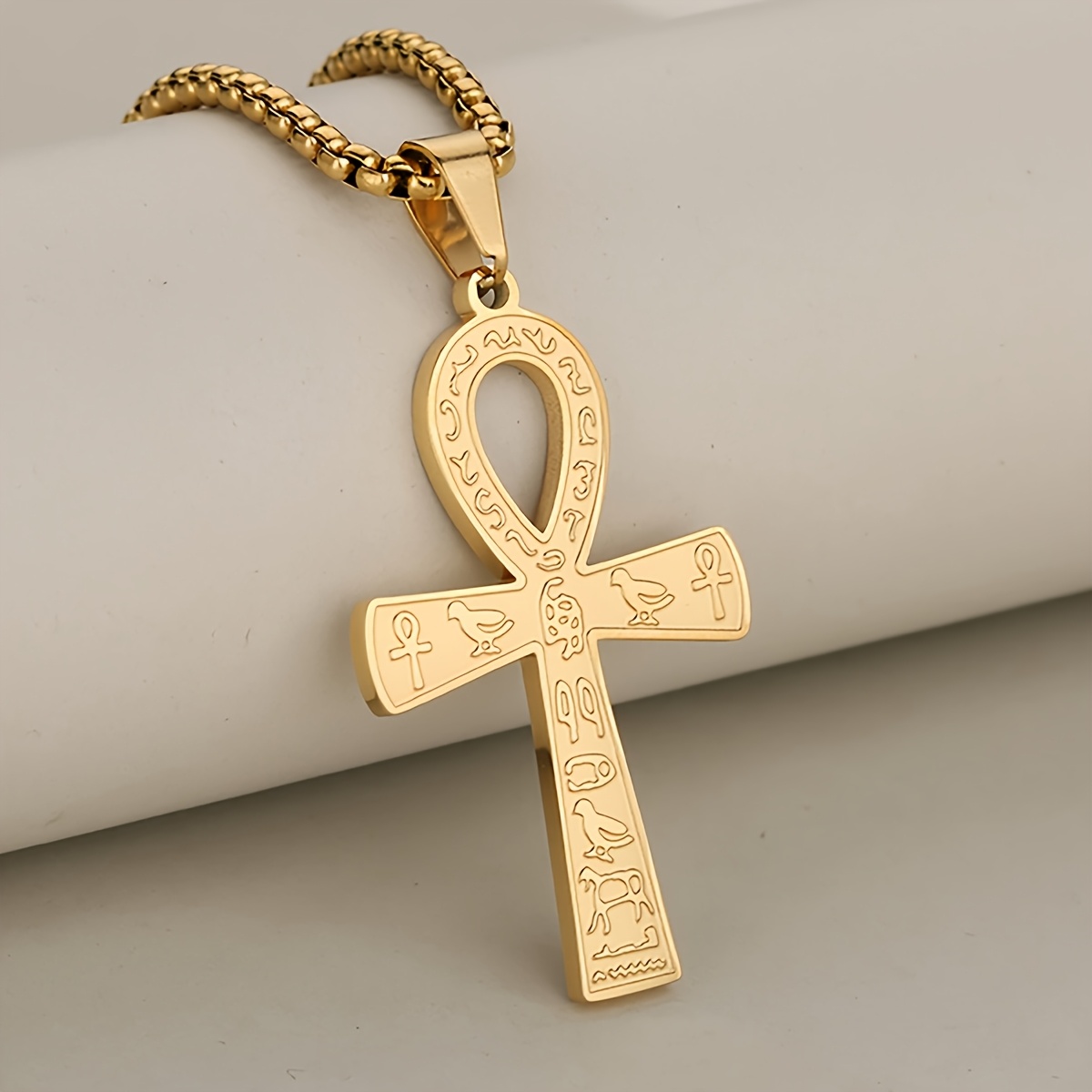 TEMU Collar con colgante Ankh de egipcio antiguo de acero inoxidable, hipoalergénico e impermeable, estilo retro, para hombre. Joyería clásica con