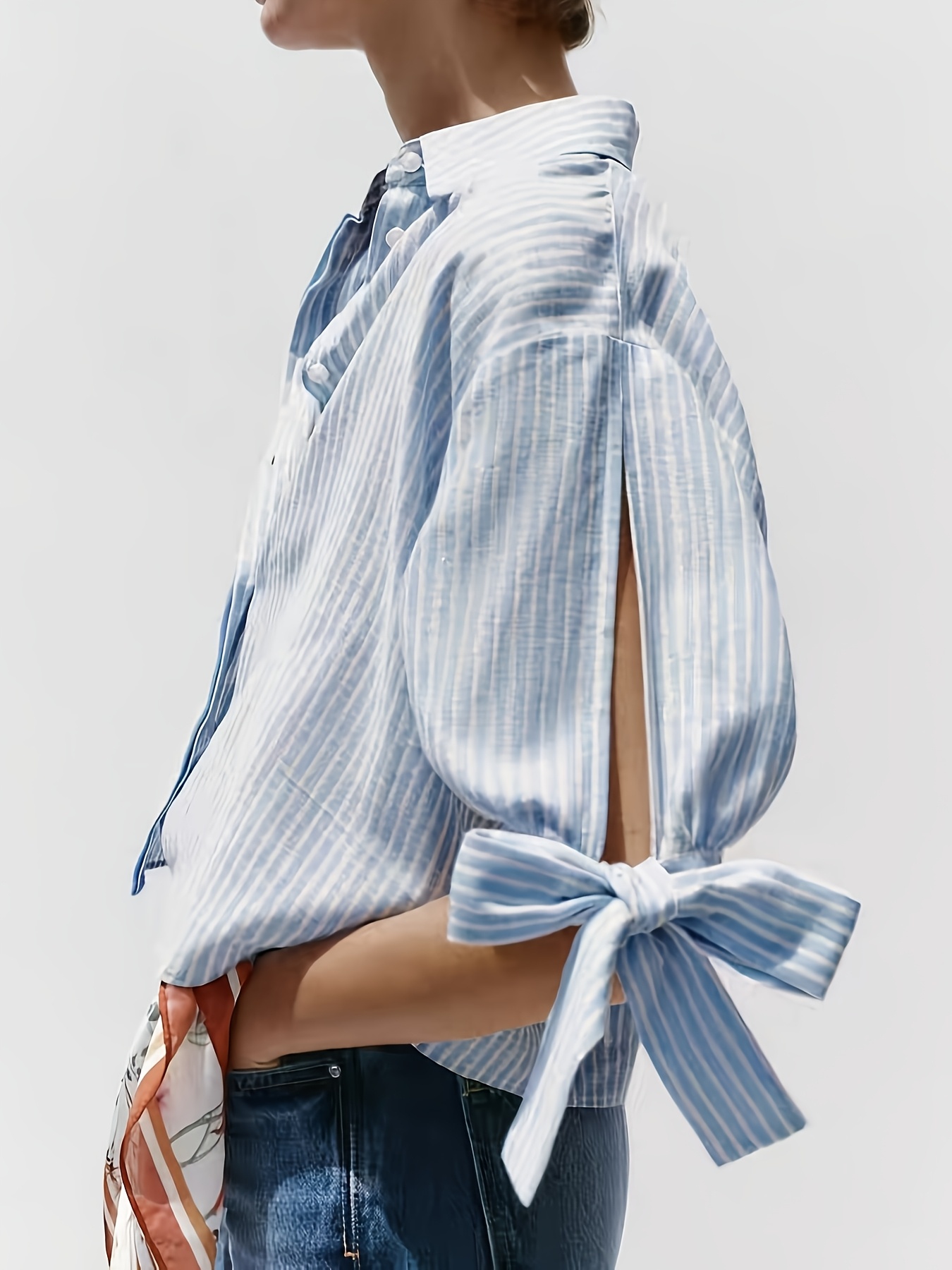 2026 spring summer trendy   collared striped shirt with   knot cuffs   fashion  