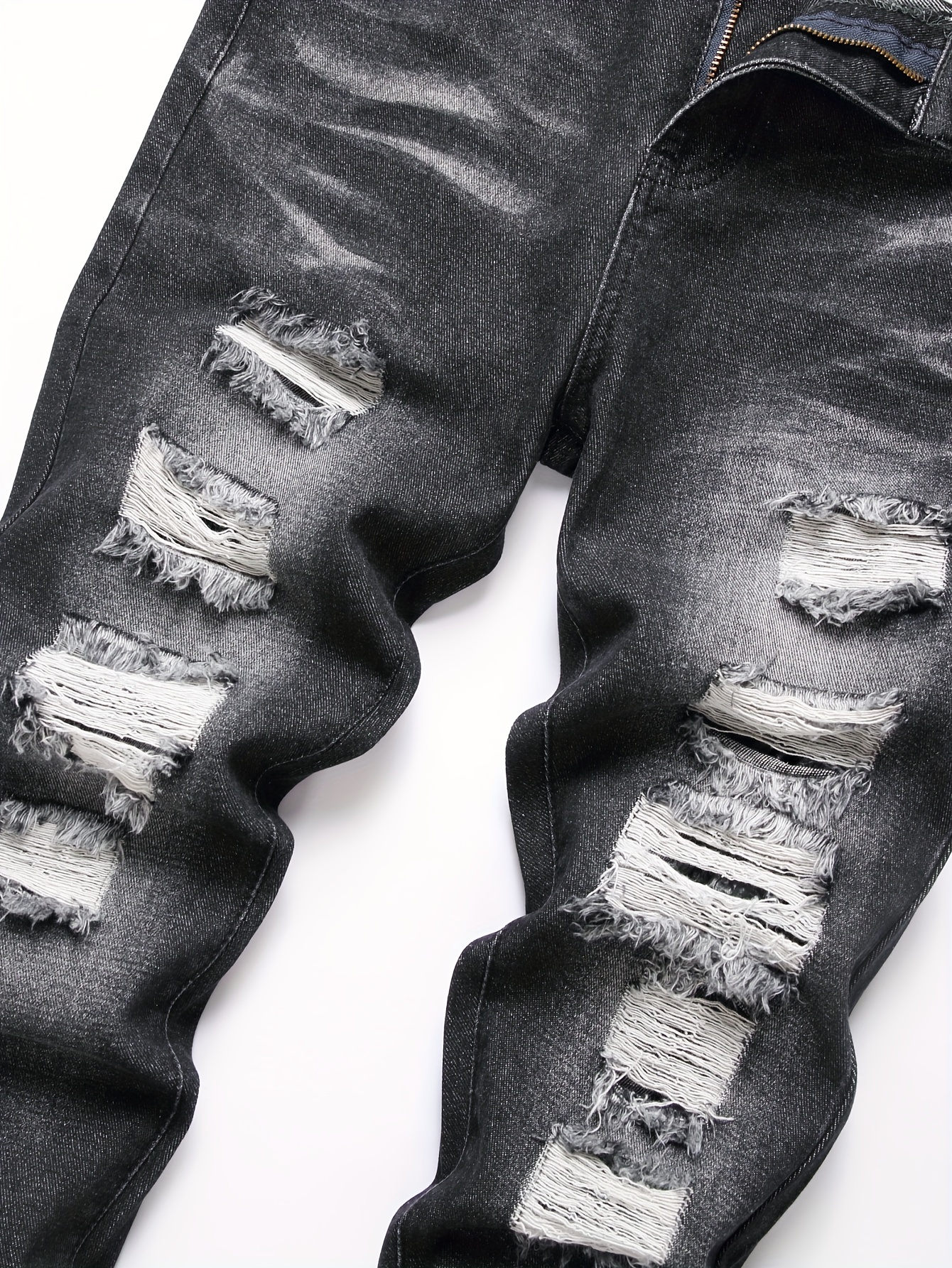 youth street style ripped skinny jeans 85% cotton 15% Temu