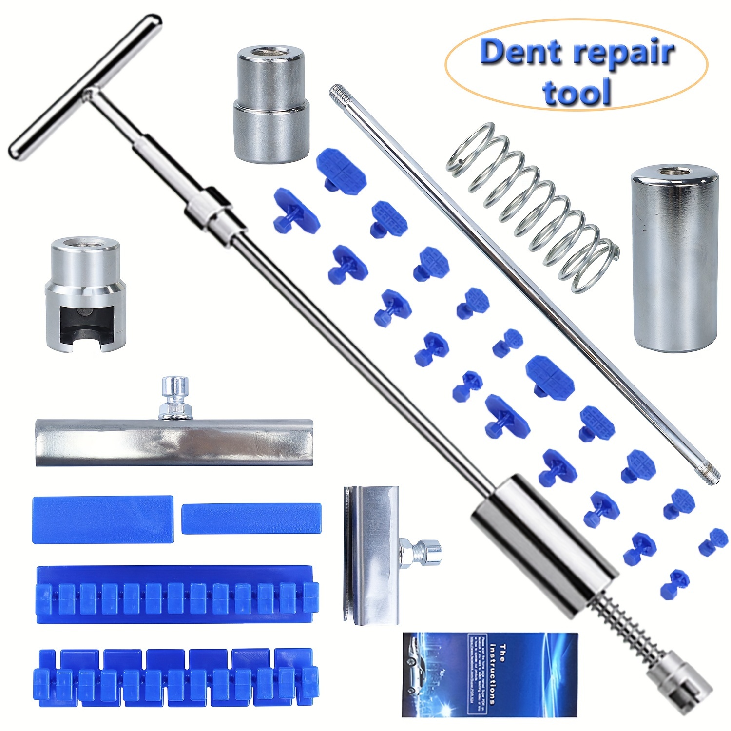 

Besper Carbon Steel Dent Repair Tool Set, 42cm Auto Body Dent Remover, Hail Dent Fixing Kit, With Dual Handles, For Vehicle Door Panel Repair, Uncharged, No Battery Required, Blue