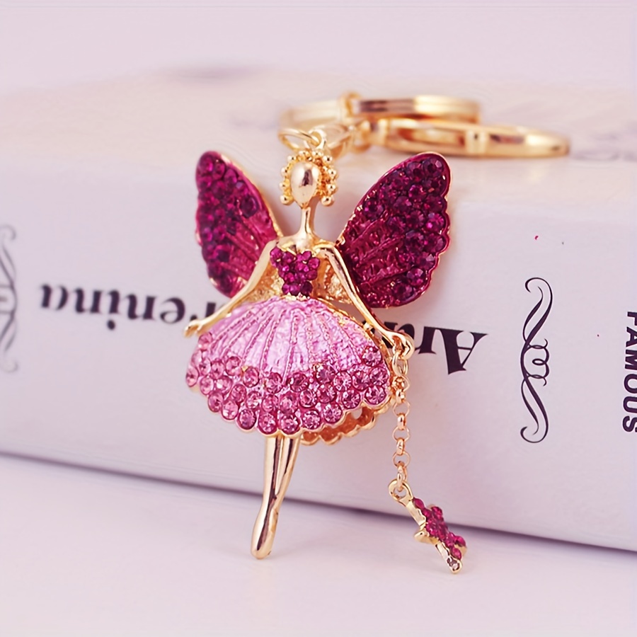 TEMU Single Pack Cute Fairy Wings Star Rhinestone Car Keychain Key Ring Key Chain Bag Pendant Gift For Girlfriend Boyfriend Women Men Lovers