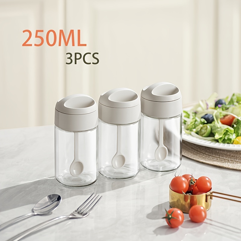 

3pcs Jars With Integrated Spoon Lid, Airtight Seal, Moisture-proof Condiment Containers For Home Kitchen Use