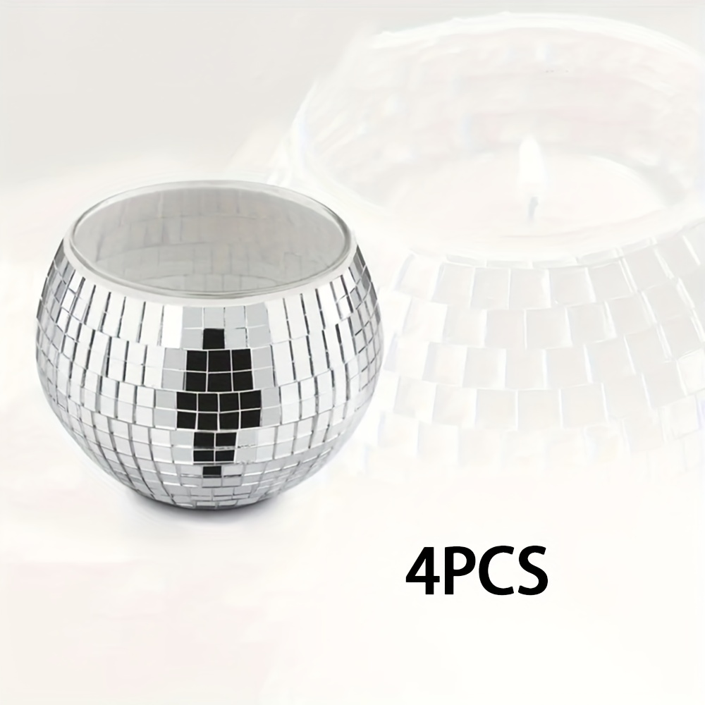 4pcs Disco Glass Candle Holders, Creative Minimalist Small Round Candle Holders, Holiday Decorative Glass Ornaments, Multi-functional Home Storage