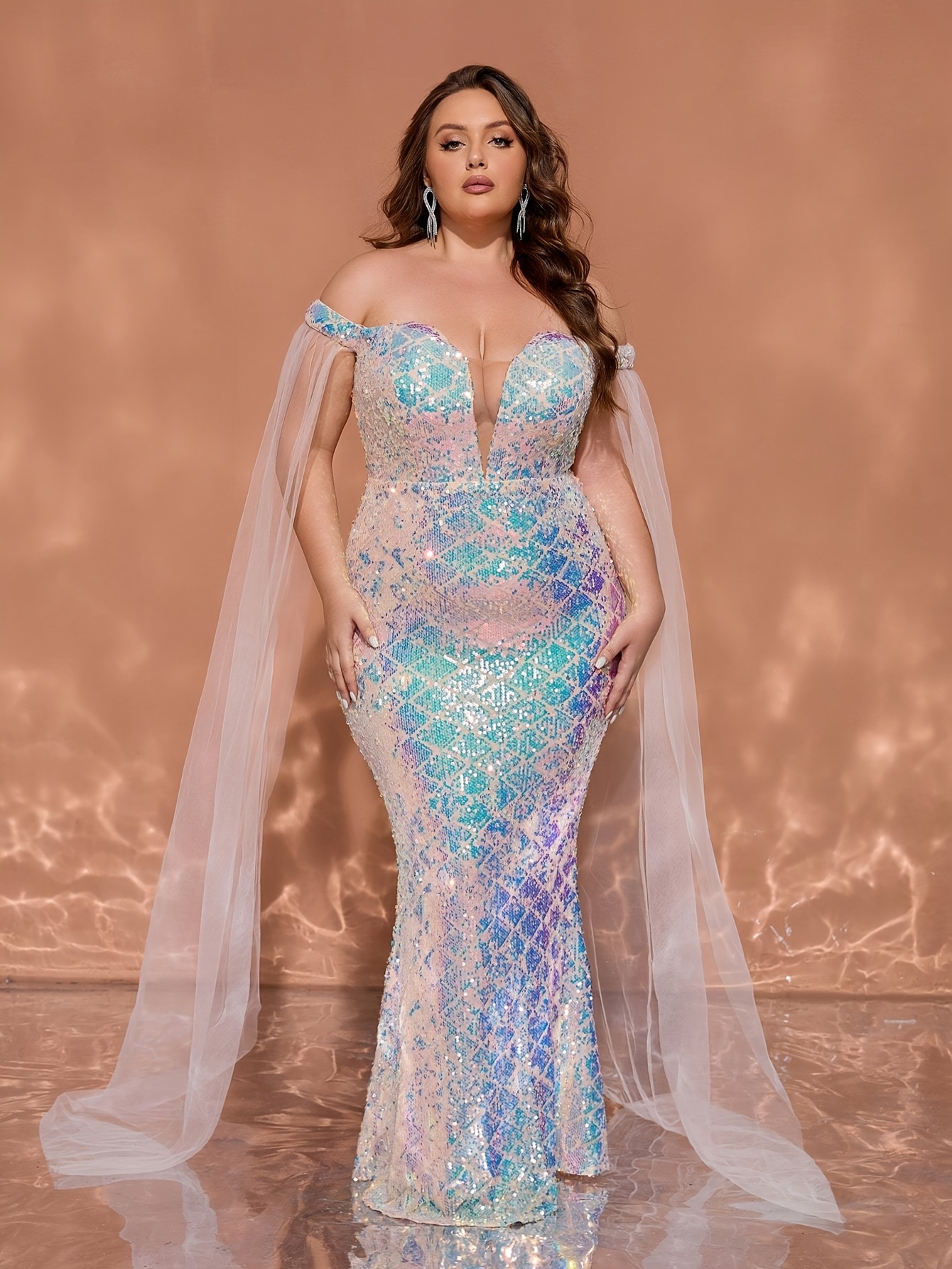 dress with mesh shawl Paula Maxi Dress